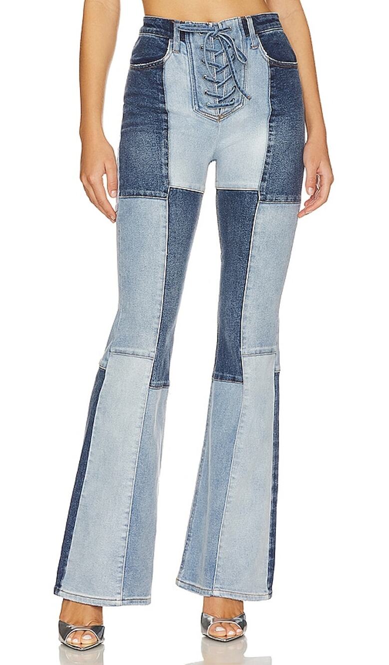 Afrm Patchwork Vintage Blue Wash Astrid Pants Size 26